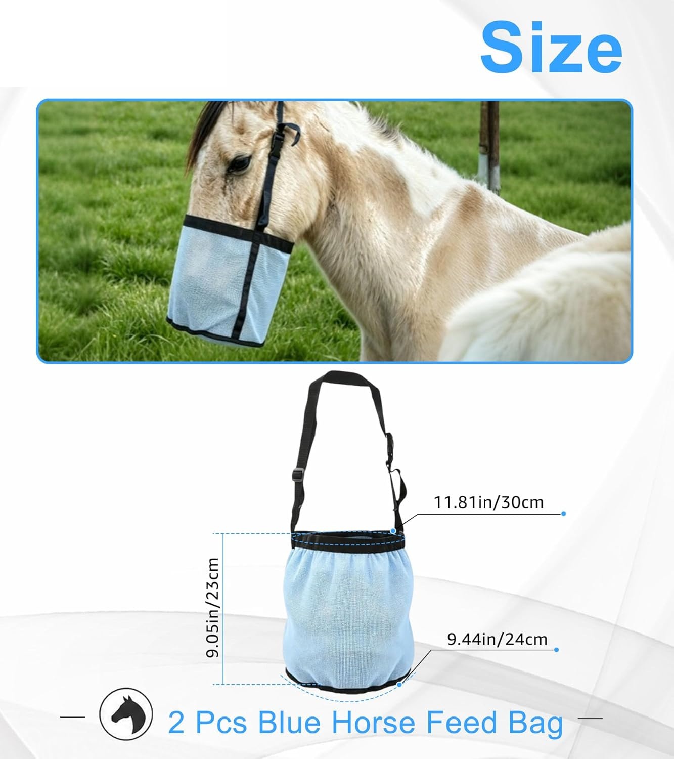 2pcs Horse Feed Bags Blue/Blac - Mesh Feeder Bag recension och pris
