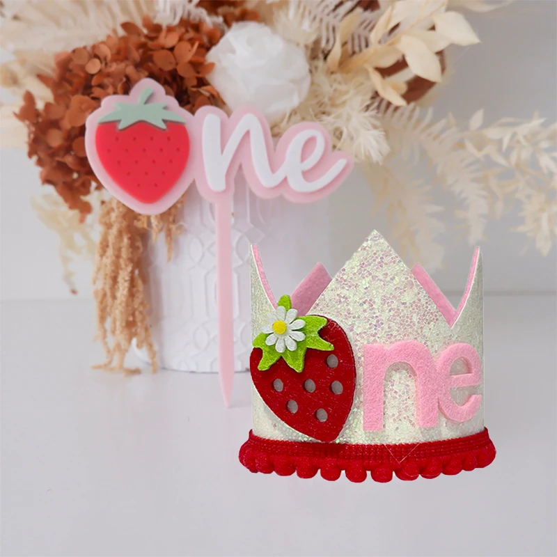 Pink Strawberry Crown Birthday - Baby Food Year Old recension och pris