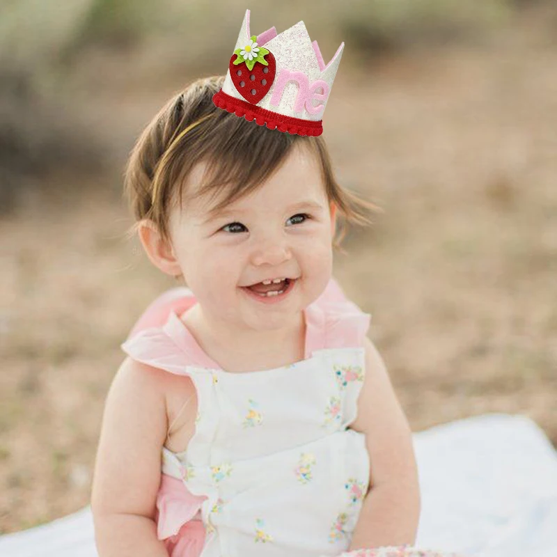 Pink Strawberry Crown Birthday - Baby Food Year Old recension och pris